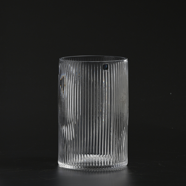 Vertical strips modern design transparent hand-blown thick heavy glass flower vase hot selling