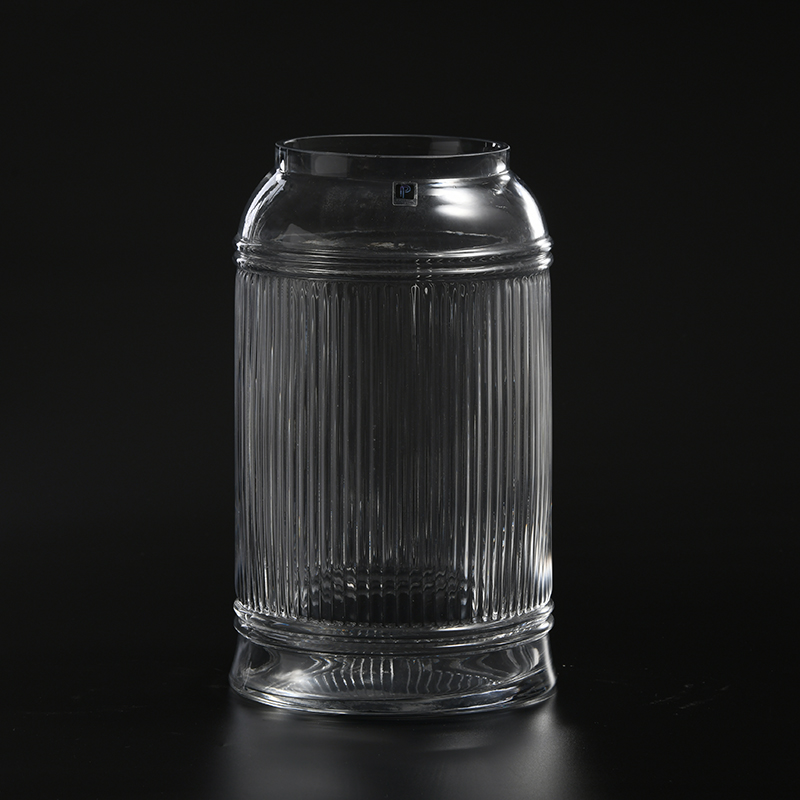 Vertical strips modern design transparent hand-blown thick heavy glass flower vase hot selling