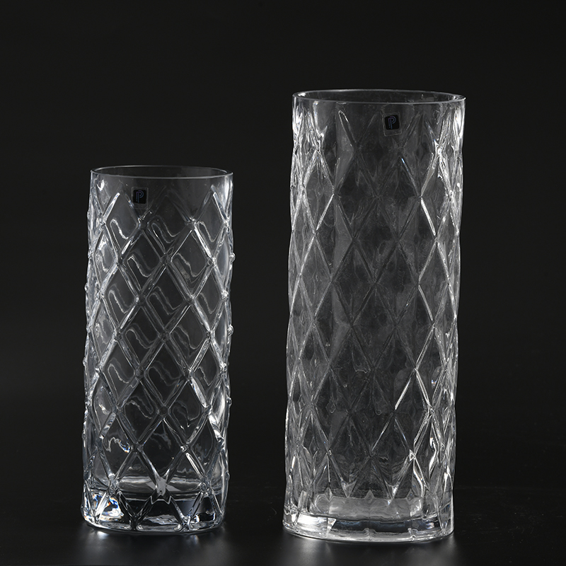 Vertical strips modern design transparent hand-blown thick heavy glass flower vase hot selling