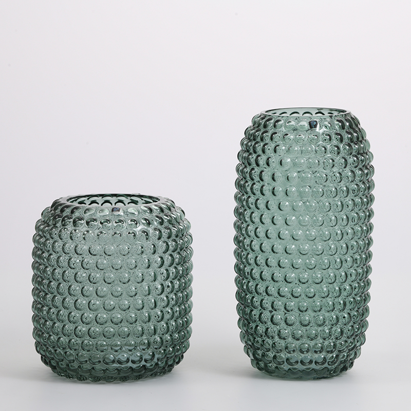 Heavy duty hand-blown dark green colored glassware decorative strip floral glass flower vase Chinese factory supply