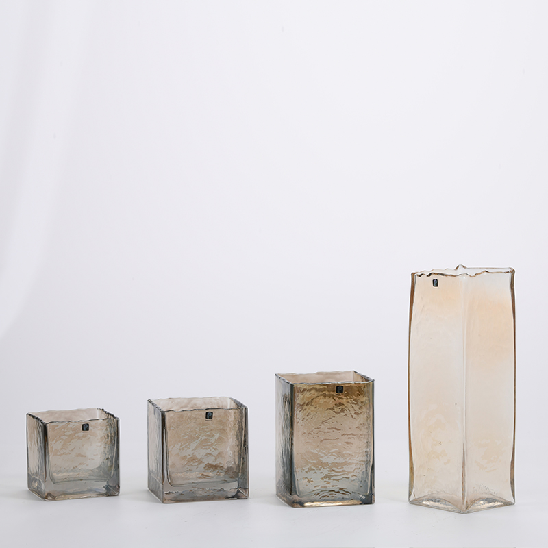 Customized color square transparent column nature open mouth glass flower vase for home decoration factory directly supply