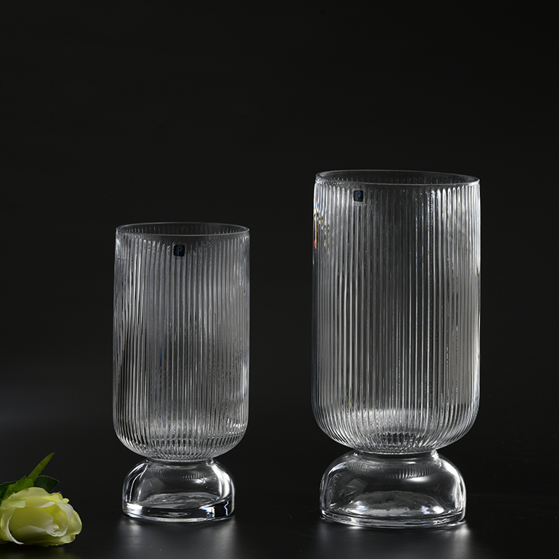 Mushroom design with vertical strip floral glass flower vase for decoration on sale