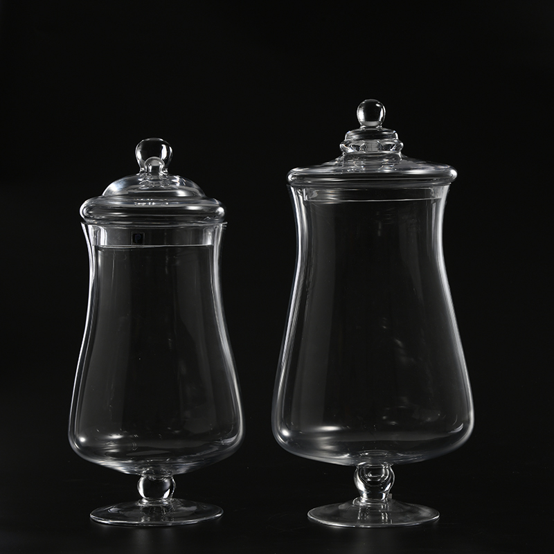 Food storage glassware hand-blown heavy duty cylinder design with a glass stand and glass lid Candy Jar glass marshmallow jar