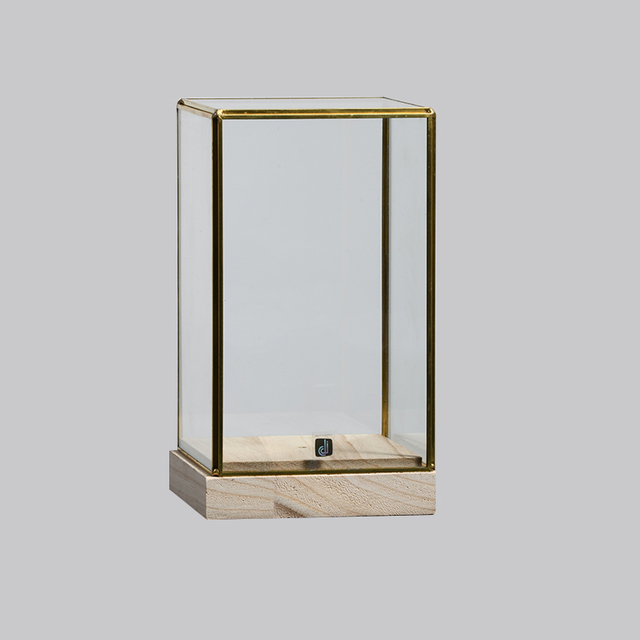 Square Glass cover wooden basic Brass Frame Flower Display Home decoration High quality glass flower terrariums