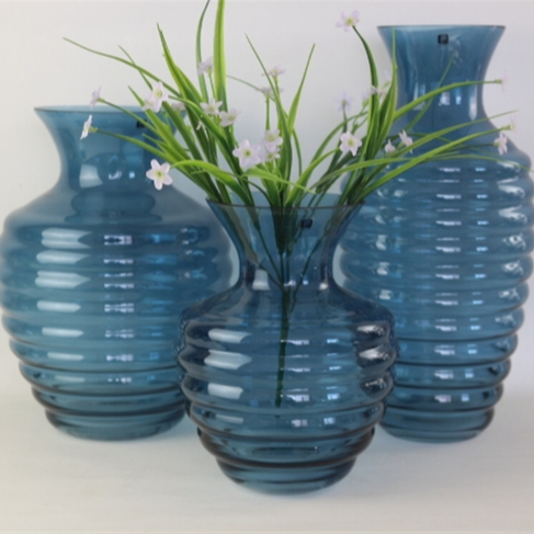 Promotional blue decorative transparent vase clear glass bottle flower vases for home decoration