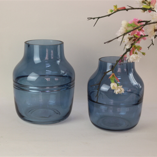 Hot selling unique design home decorative small glass flower vase blue glass crystal vases