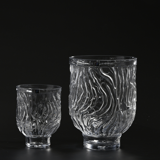 Glassware factory supply vertical strips modern design transparent thick hand-blown glass flower vase on sale