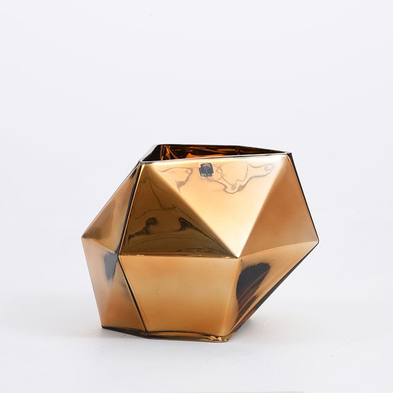 Luxury glass vase golden electroplating floral design glass flower vase manufacture supply