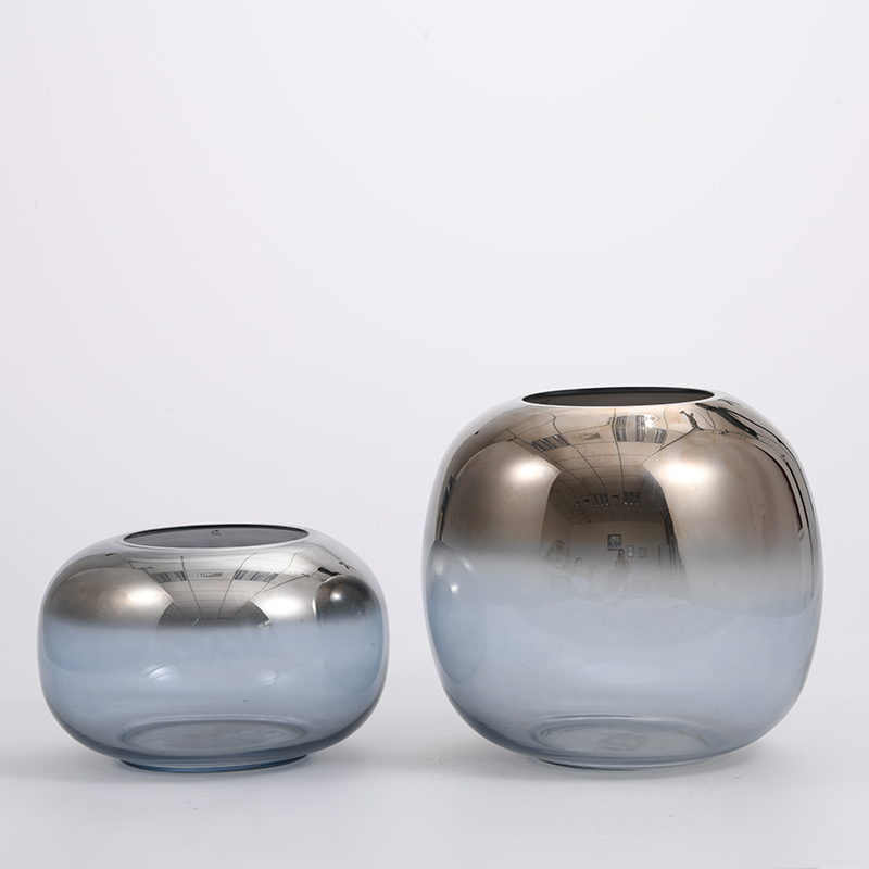 Luxury design golden and dark blue colored electroplating glass flower vase for home decoration