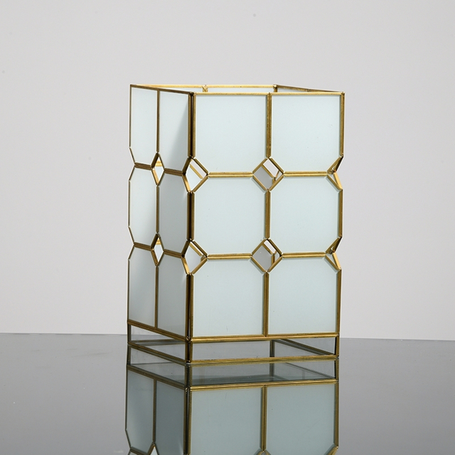 New design metal bronze frame white glass lens terrarium with high quality