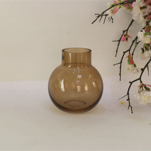 OEM/ODM acceptable dried flower home decoration vase glass tabletop brown color vase