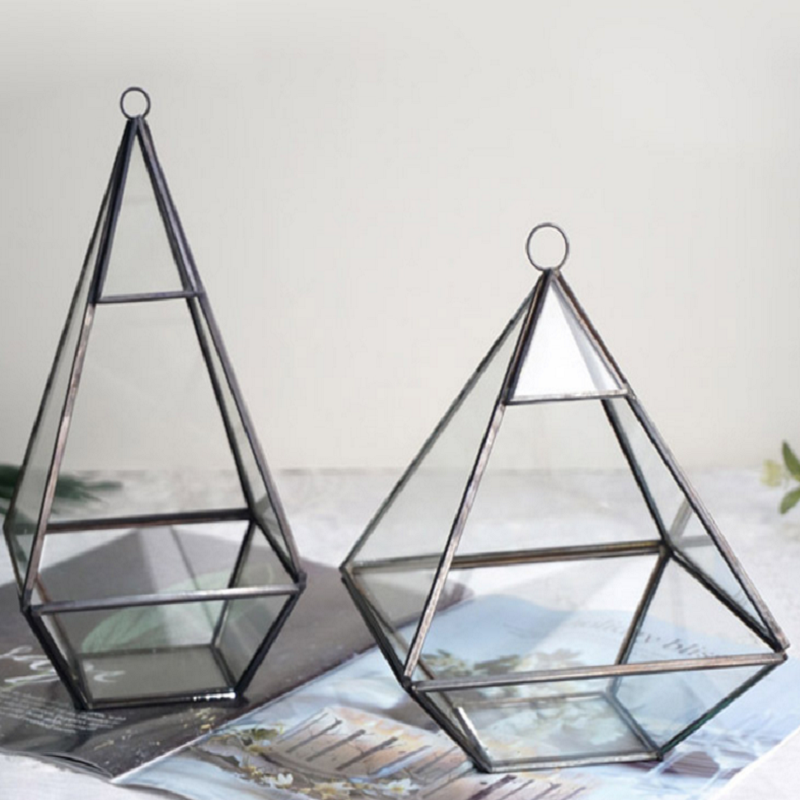 European vintage brass Terrarium diamond shape Geometric flower house