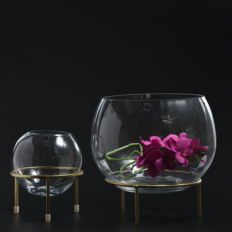 Blown made round bowl design transparent glass luster vase for decoration Manufacture supply