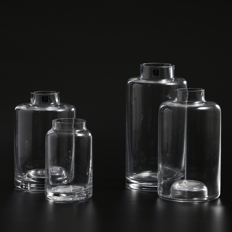 Hot selling special modern nordic design transparent hand-blown thick clear glass flower vase