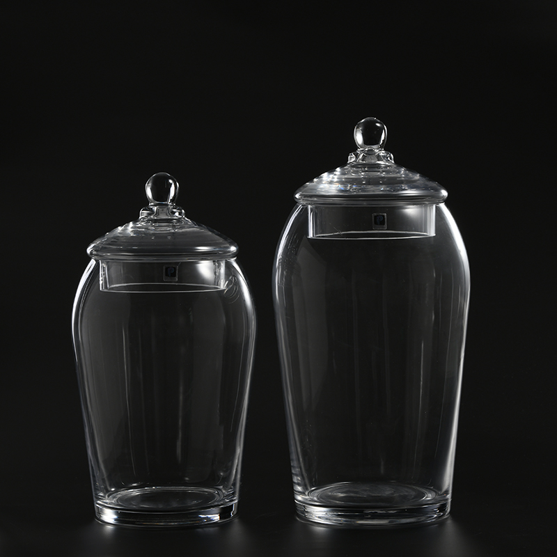 Factory supply glassware food storage with floral glass candy jar or marshmallow jar with glass lid for kitchen utensils