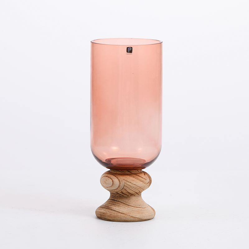 Hand-blown colored glass vase with wooden basic hot sale glass flower vase