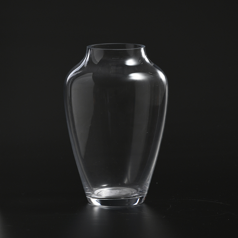 Hand-blown clear customized transparent open mouth glass flower bowl vase on sale