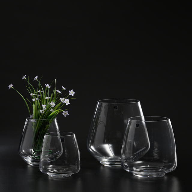 Hot sell open mouth special design different patterns and sizes hand-blown glass flower vase