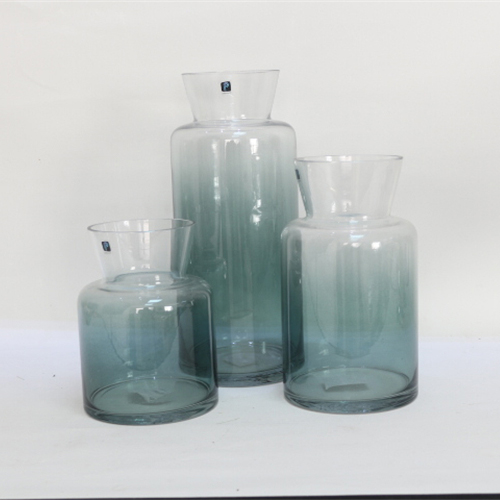 Quality-Assured Creative Round Shape Green Gradient Color Handmade Household Craft Glass Vase