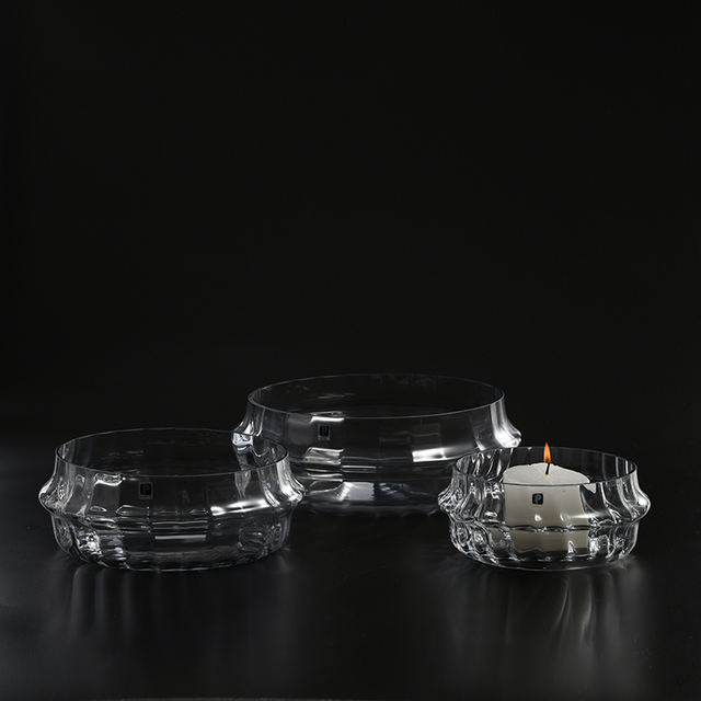 Glass bowl for candles heavy duty hand blown transparent glass candle holder for home decoration