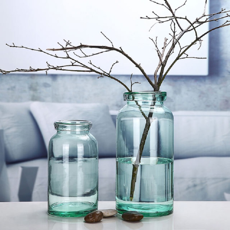Clear Glass Flower Vase With Artificial Succulent Plant For Home Or Garden