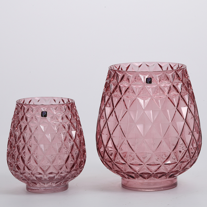 Transparent pink floral glass vase for home decoration table top flower container glass vase manufacture supply