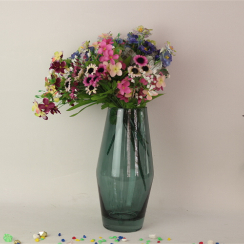 Ins hor sale transparent home living decoration blue clear handmade cylinder glass vase