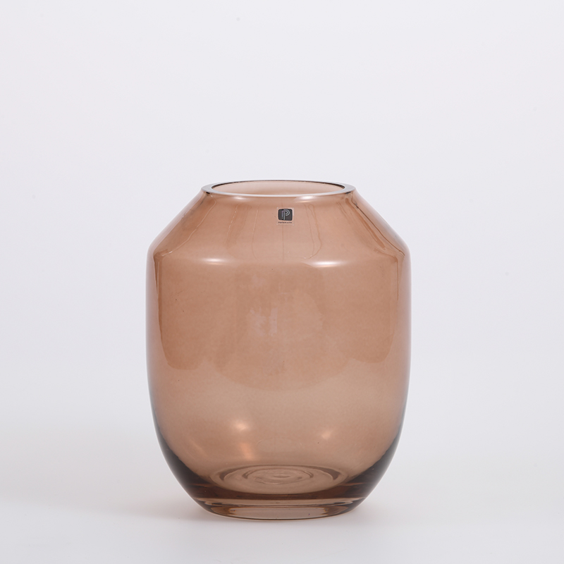 Hand-blown heavy duty transparent home decorative glass flower vase with leather handle Chinese manufacture supply