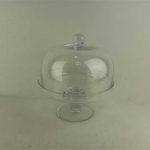 Broad-spectrum cake shop and home decorative clear dome glass cake stand and dome with wood bracket