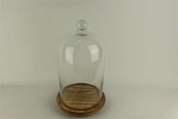 Broad-spectrum cake shop and home decorative clear dome glass cake stand and dome with wood bracket