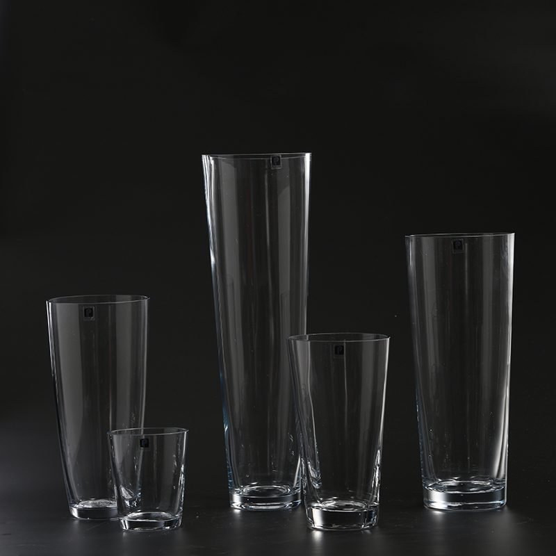 Clean clear transparent glass vase for home or cafe decoration on sale