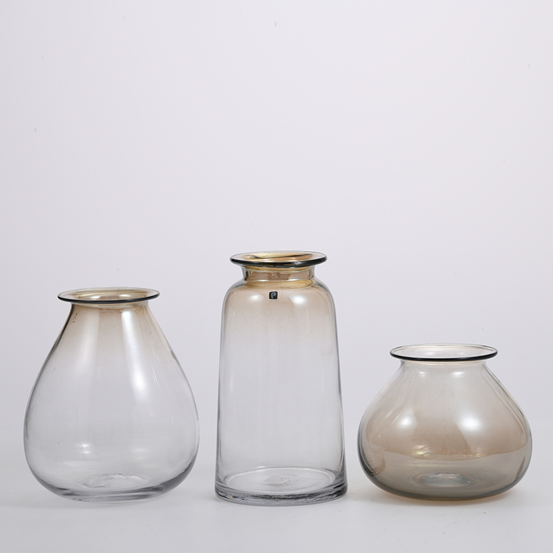 Electro-water amber color decorative vases glass flower vase for home deco factory directly supply