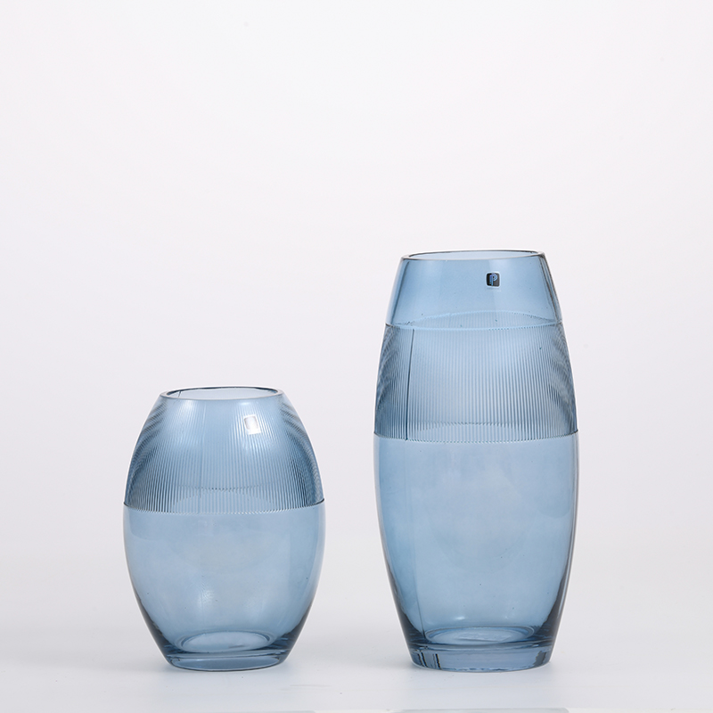 Hot selling Glassware blue transparent glass with modern design floral for home decoration glass flower vase