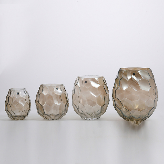 Luxury design customized size glassware hot sale colored transparent glass flower vase for home decoration