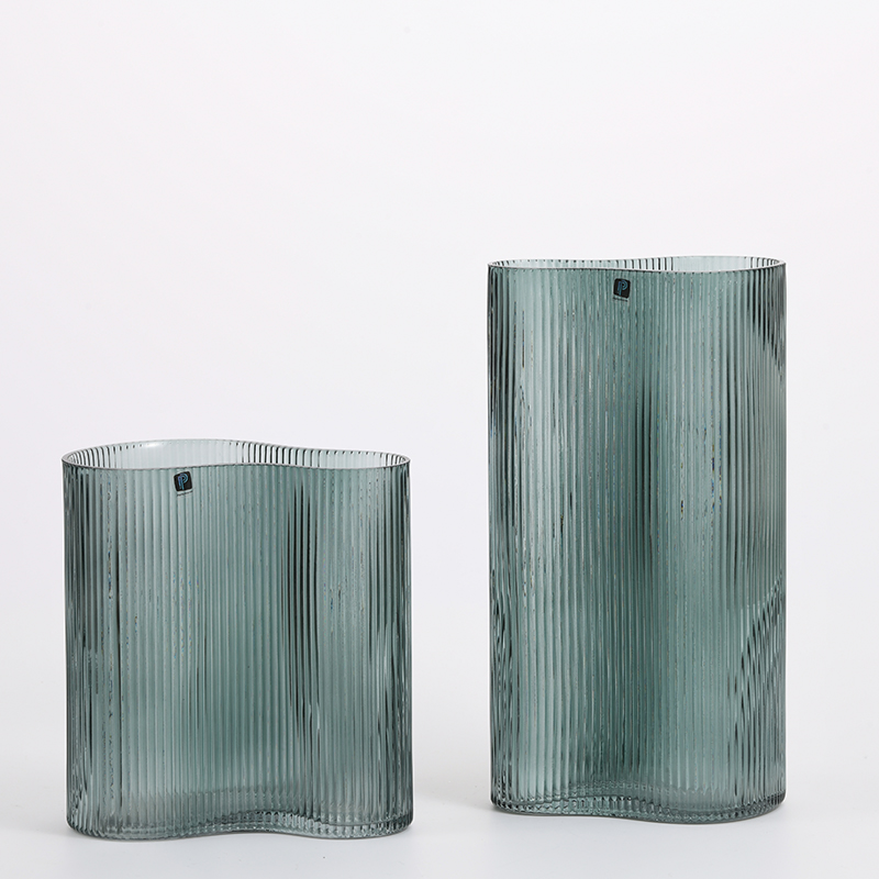 High quality glassware small mouth vertical strip glass vase design decorative glass flower vase Chinese manufacture