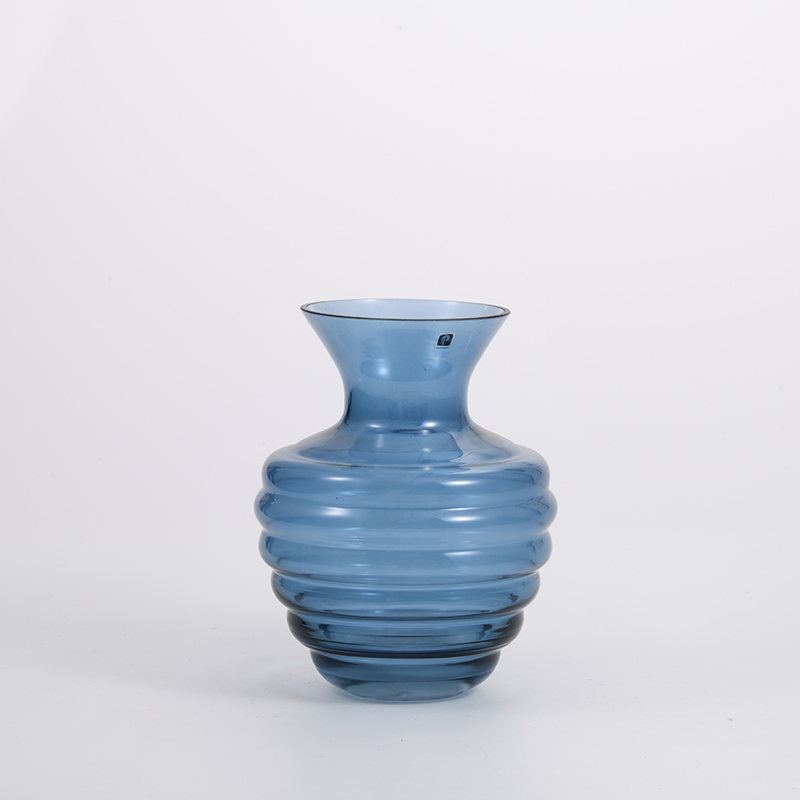 Heavy duty hand--blown blue color big mouth glassware factory directly for world whole sellers glass flower vase on sale