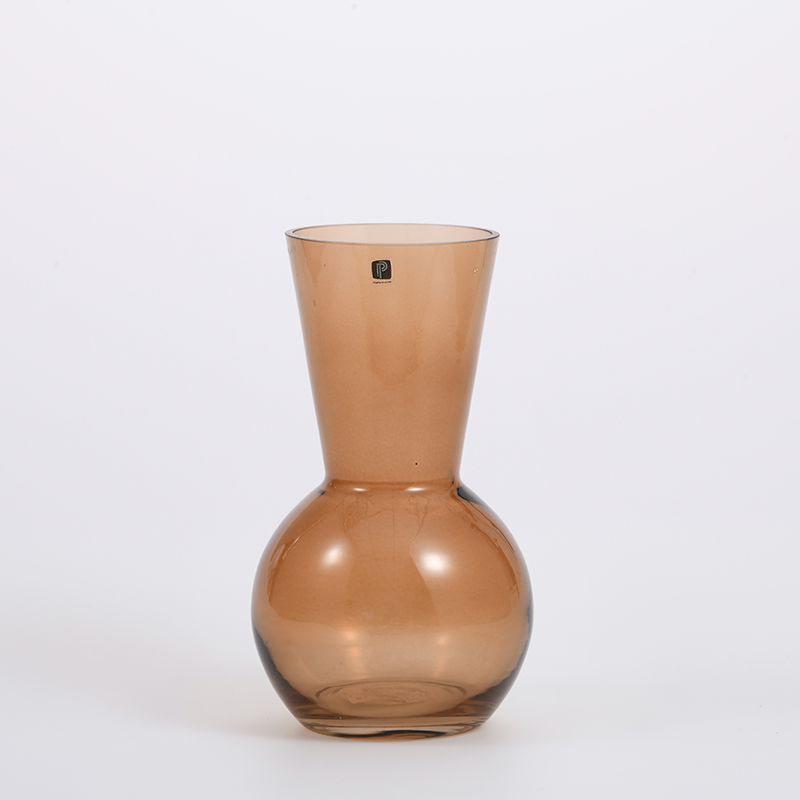Glassware factory new fashion design transparent pink glass flower vase on sale