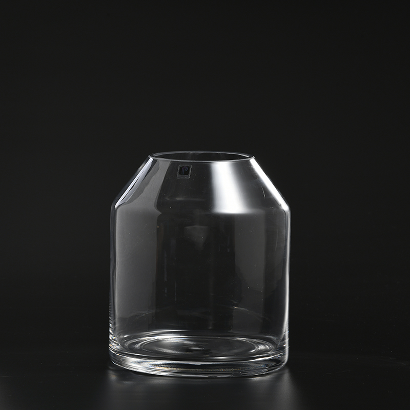 Hand-blown clear customized transparent open mouth glass flower bowl vase on sale