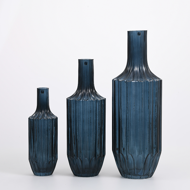 High quality modern style dark blue and transparent glassware for decoration glass flower vase Chinese manufacture