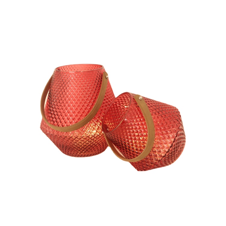 Circular cylinder glass candle holders red and green color candle jar holder for desktop
