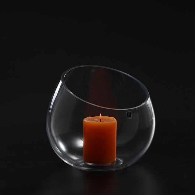 Transparent oblique bowl design heavy duty hand blown glass candle holder for home decoration manufacture supply