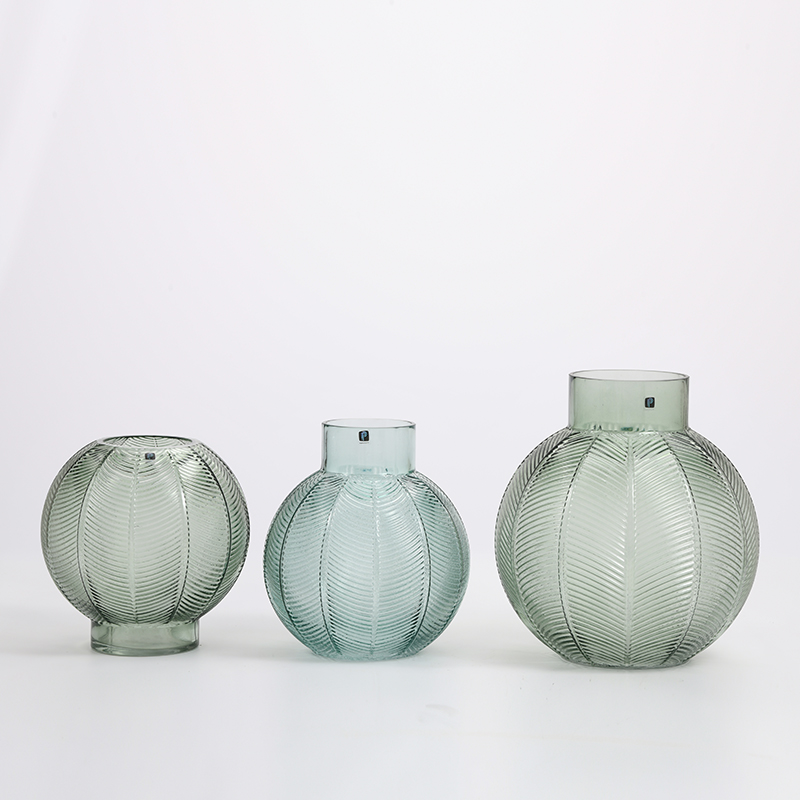Hand-blown Round Shape customized clear glass flower vase for home or cafe decoration