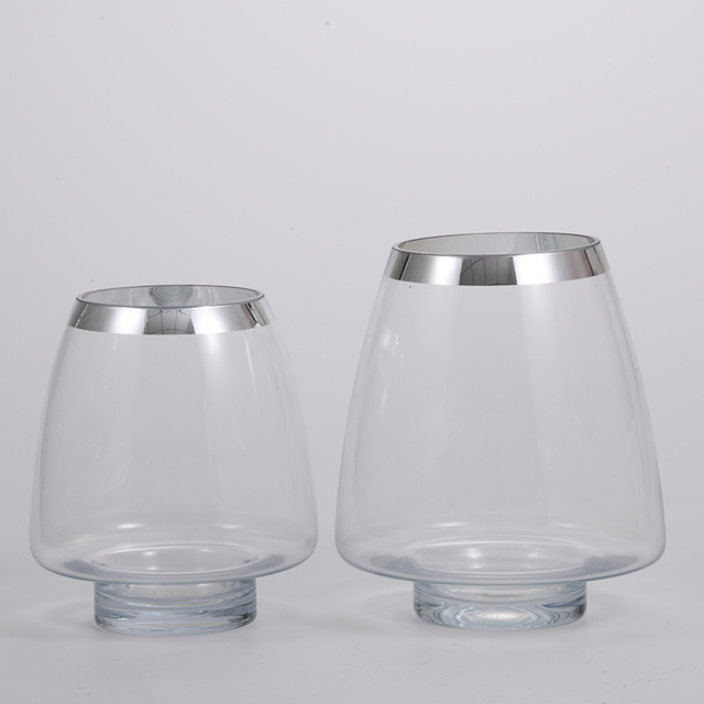 Transparent silver ring top Luxury jar tabletop design flower glass vase for home decoration
