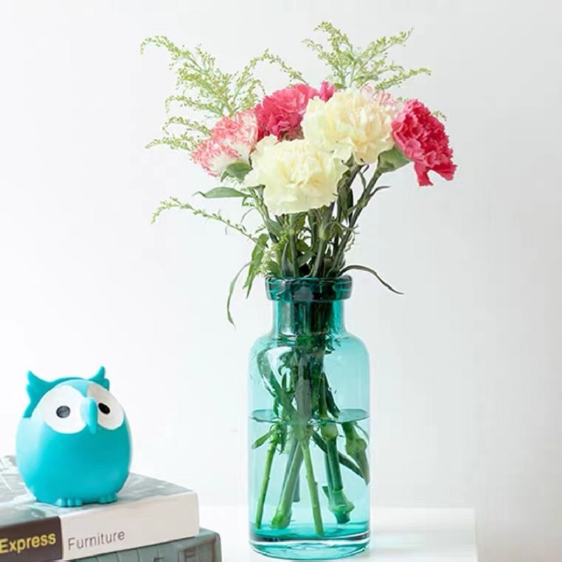 Clear Glass Flower Vase With Artificial Succulent Plant For Home Or Garden