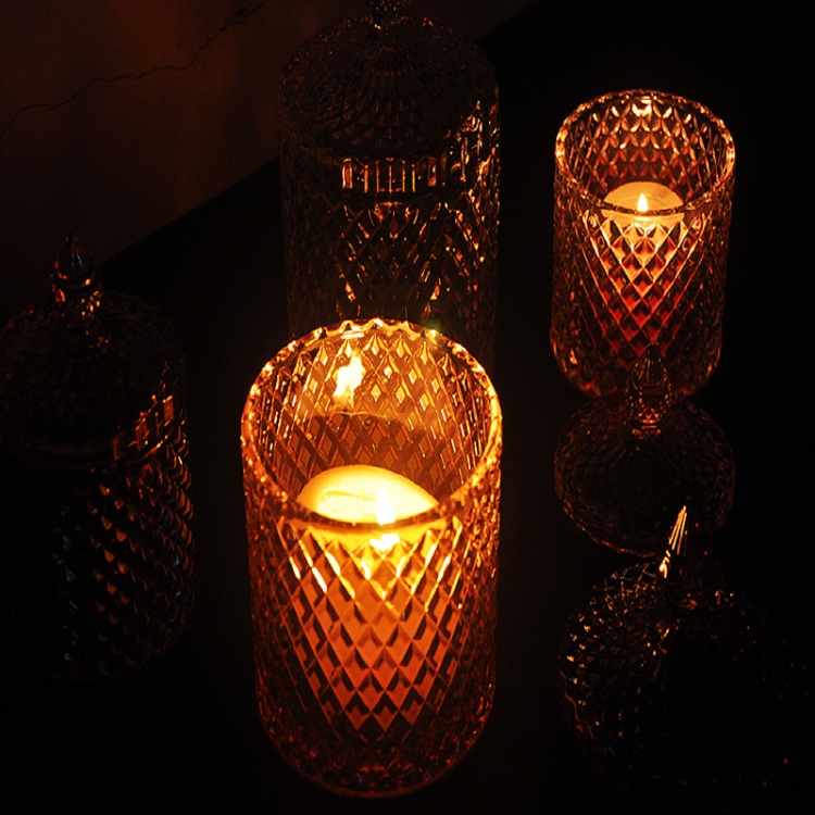 North American style leather floor portable glass candle holder