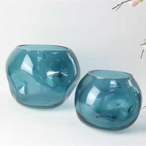 Hot Selling Handblown Modern House Decor Clear Cube and Circular Glass Flower Vase