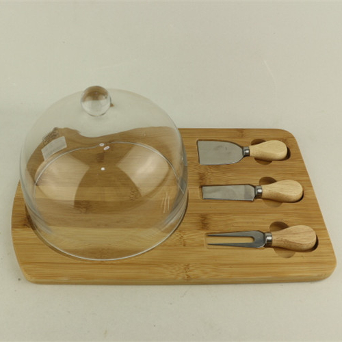 Broad-spectrum cake shop and home decorative clear dome glass cake stand and dome with wood bracket
