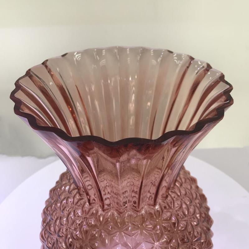 Great Embossed Glass Vase Green Customized Low handmade Round Glass Vase