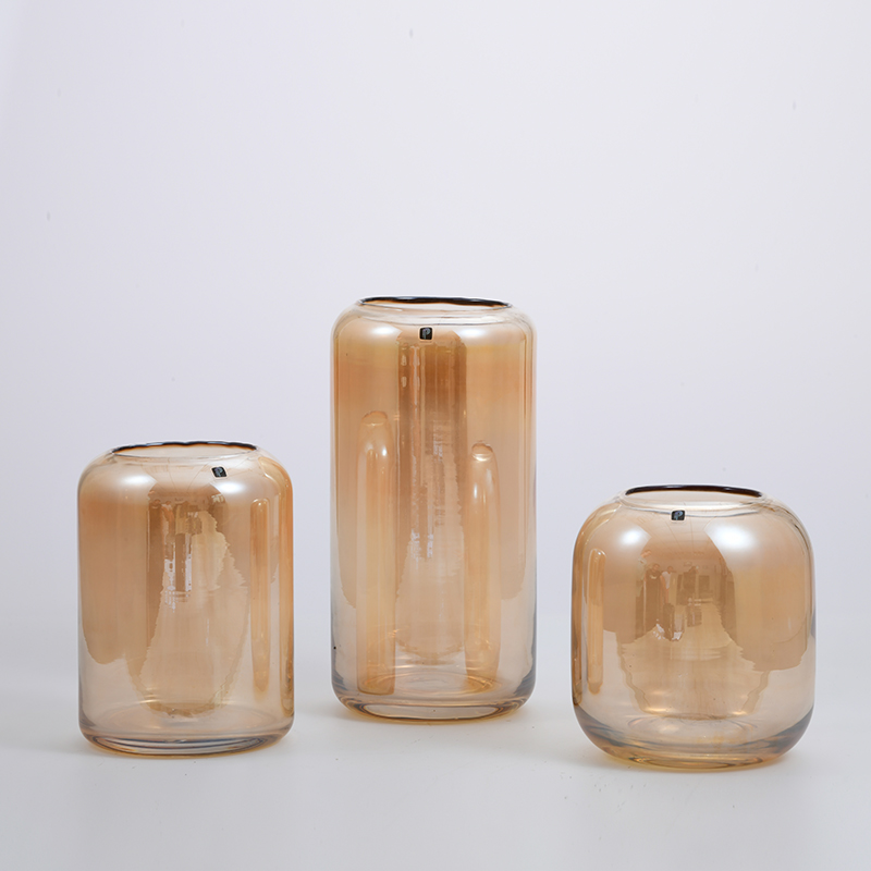 Customized foggy point floral amber colored artistical glass vase design decorative glass flower vase on sale