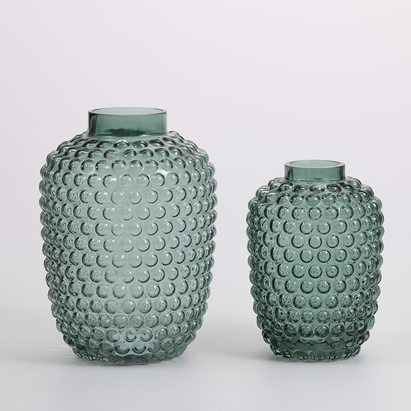 Heavy duty hand-blown dark green colored glassware decorative strip floral glass flower vase Chinese factory supply